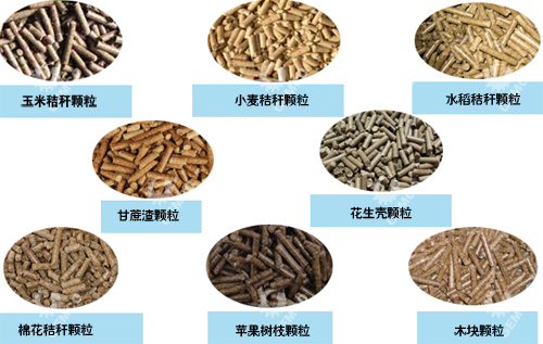 各种不同原料做成的木屑颗粒